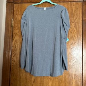 Dusty Blue Long Sleeve Top with Puff Shoulder Detail 2X